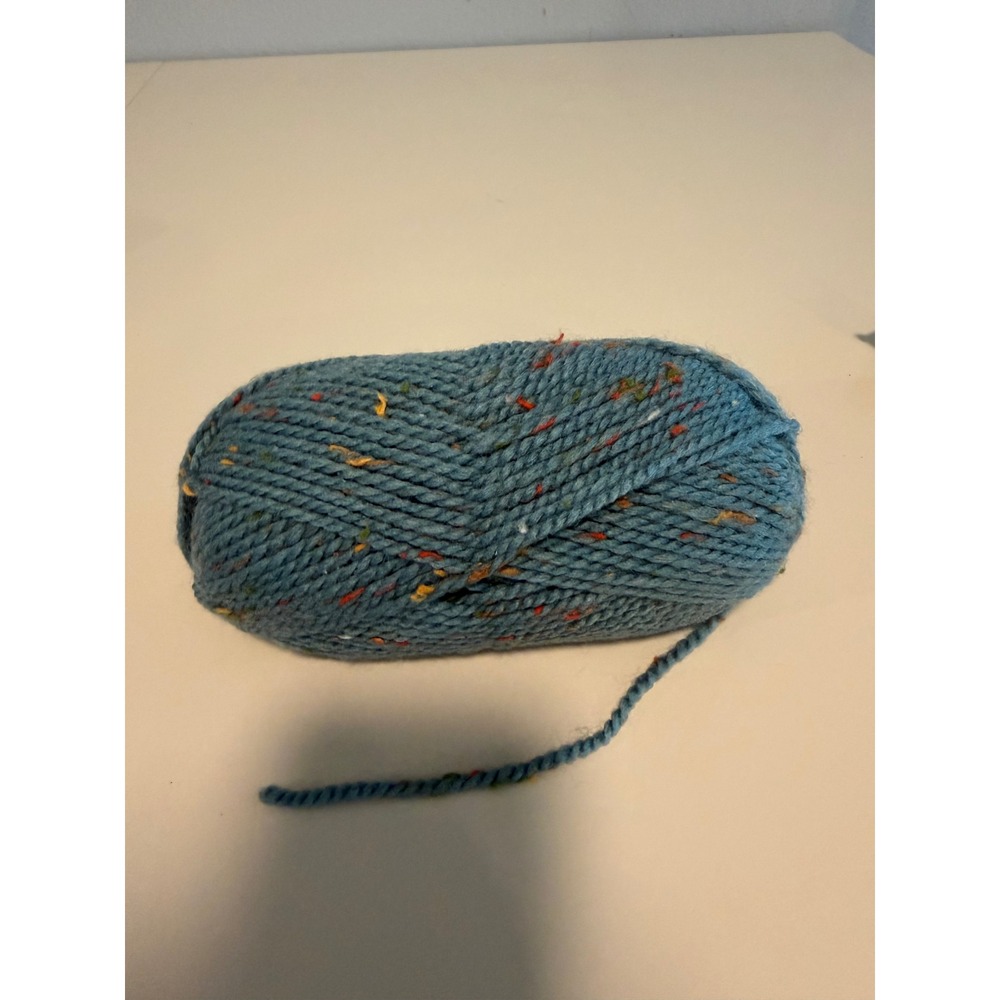 Blue Tweed Yarn Skein Multi Color Flecked Knitting Crochet Wool Blend 7.5 Inch